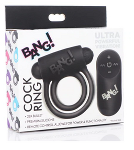 Rechargeable Silicone Cock Ring and Bullet with Remote Control Black