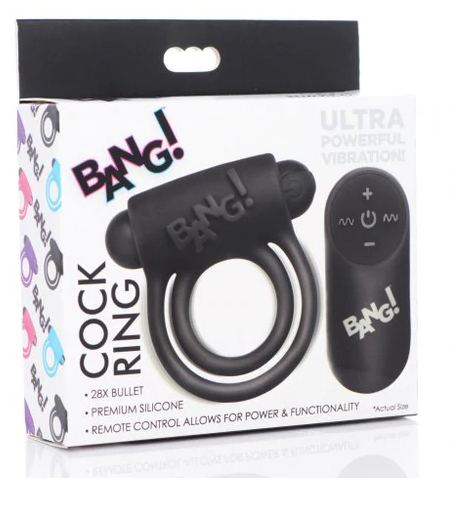 Rechargeable Silicone Cock Ring and Bullet with Remote Control Black