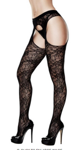 Black Lace Crotchless Suspenderhose Baci Queensize