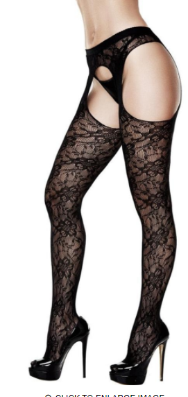 Black Lace Crotchless Suspenderhose Baci Queensize