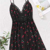 Plus Lace Insert Cherry Print Slip Nightdress size XL