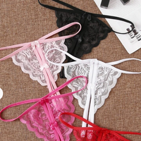 Floral Lace Crotchless Thong in One Size Assorted Colours