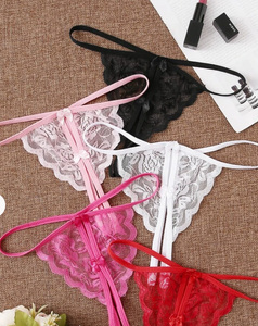 Floral Lace Crotchless Thong in One Size Assorted Colours