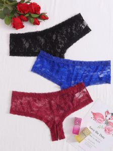 Plus Floral Lace Crotchless Panty size 3XL assorted colours