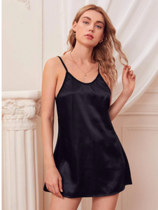 BLACK Solid Satin Cami Night Dress SIZE L