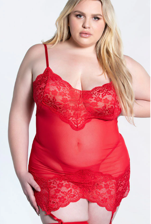 RED Revive Me Ruby Garterslip Set QUEEN SIZE