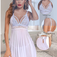 WHITE Strap Chemise Mesh Nightgown Sexy Nightwear SIZE L