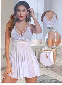 WHITE Strap Chemise Mesh Nightgown Sexy Nightwear SIZE L