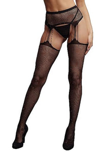 Le Désir Suspender Rhinestone Pantyhose black