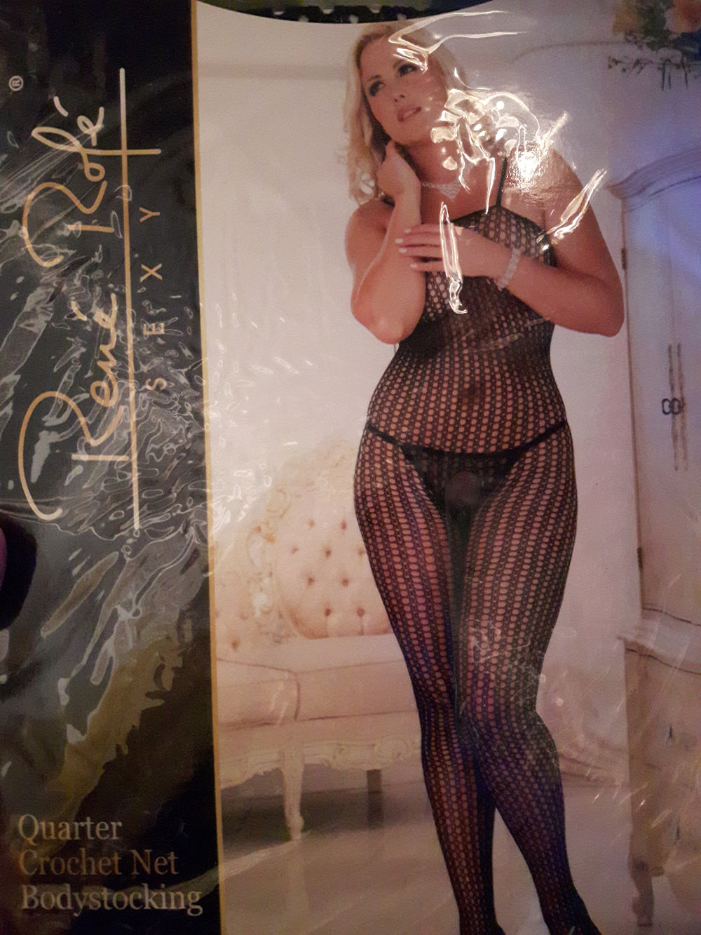 Black Quarter Crochet Net Bodystocking in OSXL