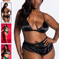 BLACK Playboy Plus Size Dream On Satin Lounge Set SIZE 1XL