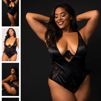 BLACK Plus Size Keep A Low Profile Teddy SIZE 2XL