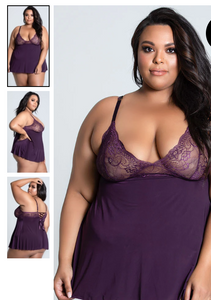 PURPLE Plus Size Promise To Be True Babydoll Set SIZE 2XL