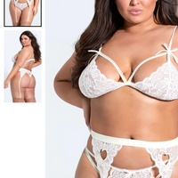 WHITE Plus Size Lacy Romance Bra Set SIZE 1X/2XL