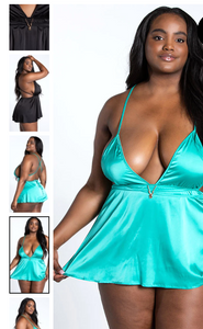 TEAL Playboy Plus Size Breathless Satin Babydoll