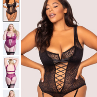 BLACK Plus Size Ravishing Rose Lace Teddy