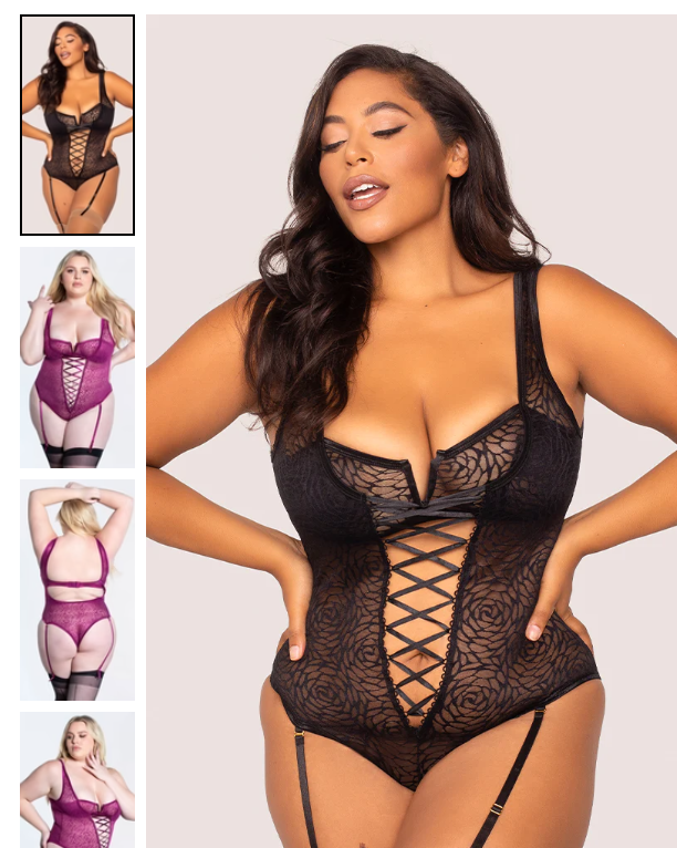 BLACK Plus Size Ravishing Rose Lace Teddy