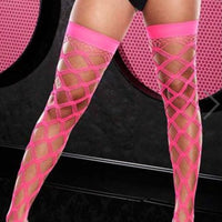 Neon Pink Diamond Net Thigh Highs in OS