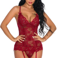 Burgundy Floral Lace Criss Cross Chemise in Large