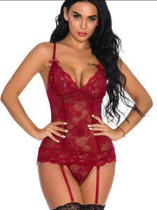 Burgundy Floral Lace Criss Cross Chemise in Large