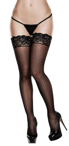 Lace Top Dot Black Thigh Highs