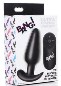 Bang! 21X Remote Control Vibrating Silicone Butt Plug - Black