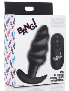 Bang! 21X Remote Control Vibrating Silicone Swirl Butt Plug - Black