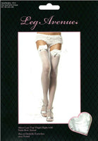 Sheer Thigh High Stockings with Satin Bow in White OS
