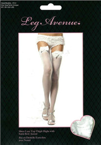 Sheer Thigh High Stockings with Satin Bow in White OS