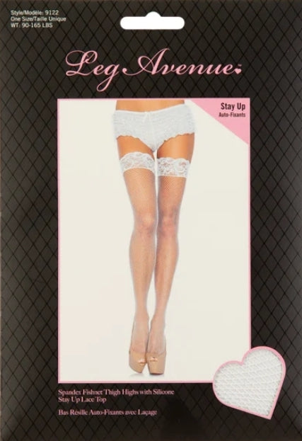 Spandex Fishnet Thigh Highs in OS White