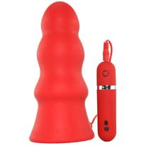 Rippled Vibrating Butt Plug in Red