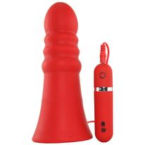 Ridged Vibrating Butt Plug in Red