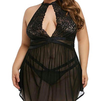 Deep V Neck Lace Chemise in Black 5XL