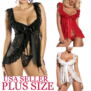 Red  Sexy Women Lace Lingerie Babydoll Sleepwear Underwear G-String